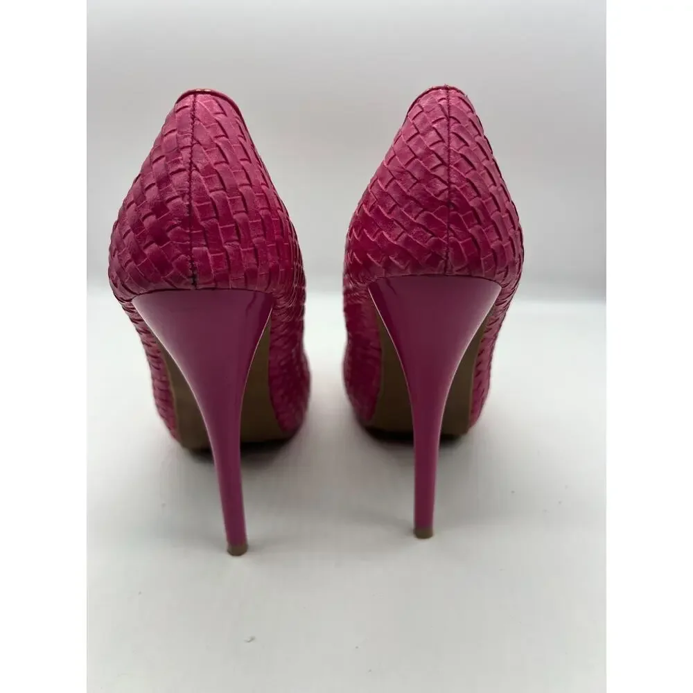 Fashion Platform Woven Basket‎ Weave Pink Stiletto Heels Size 8 LA Allen's